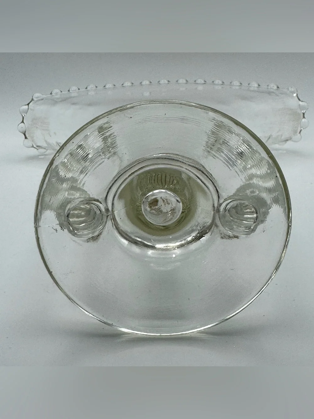 Vintage Imperial Glass Candlewick Clear Fan Vase Beaded Handles